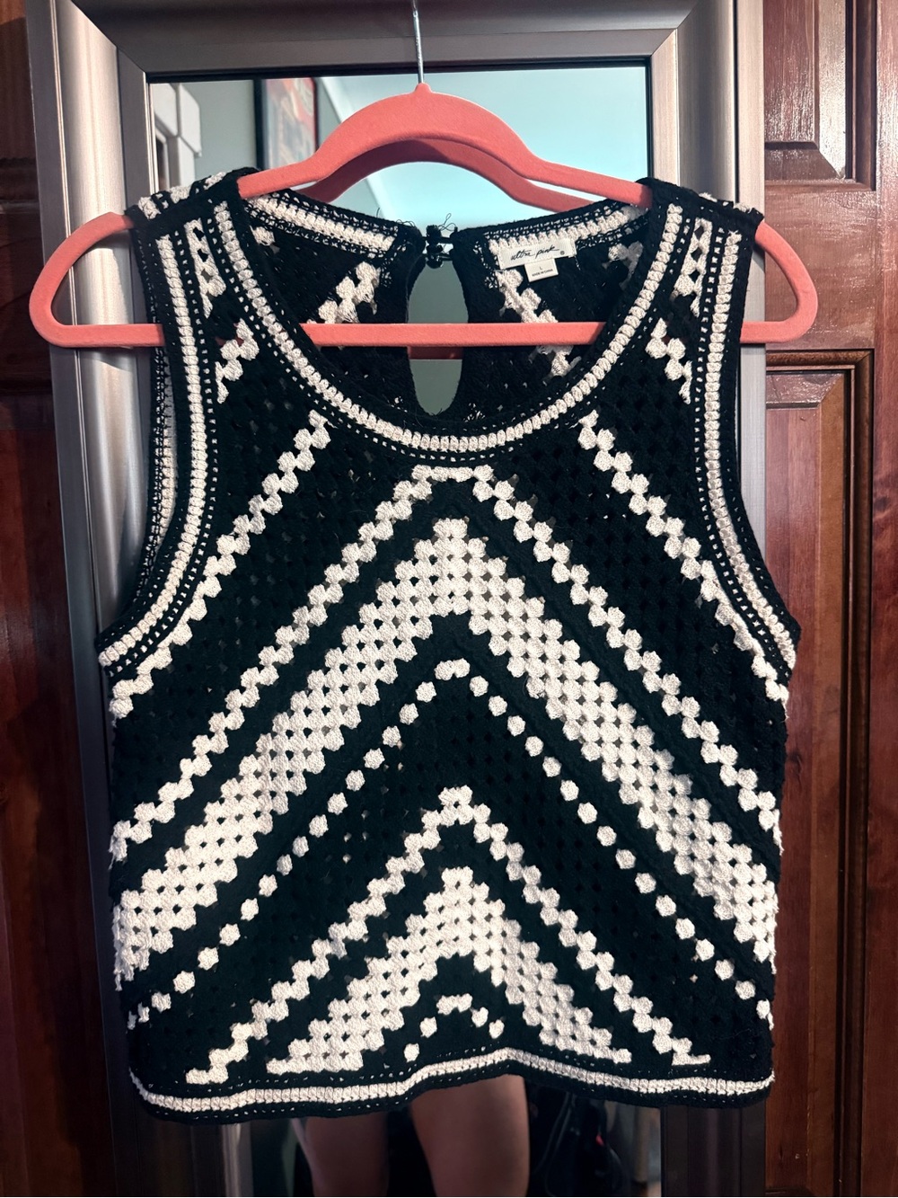 Ultra Pink Black and White Crochet Tank Top